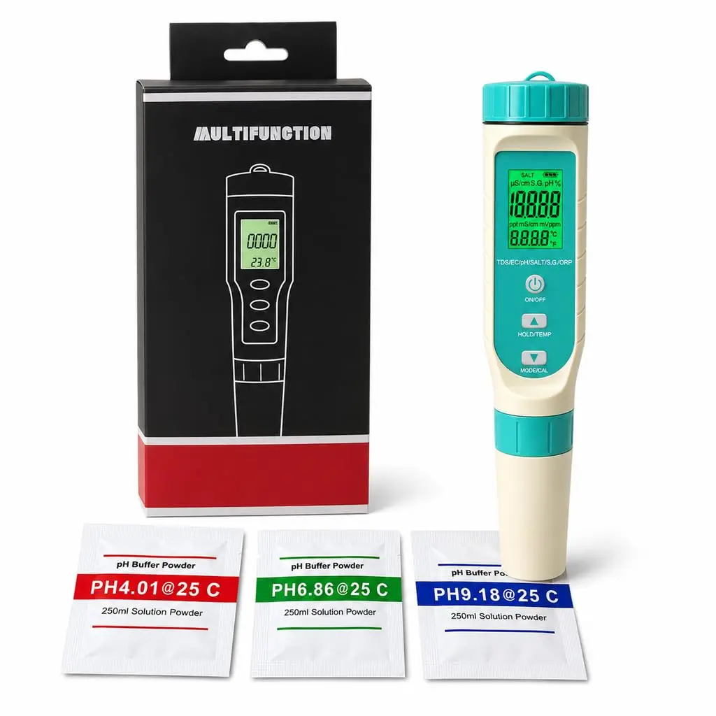 7 in 1 Multifunctional Salinity TDS PH EC Conductivity ORP Portable pH Meter for Swimming Pool Drinking Water