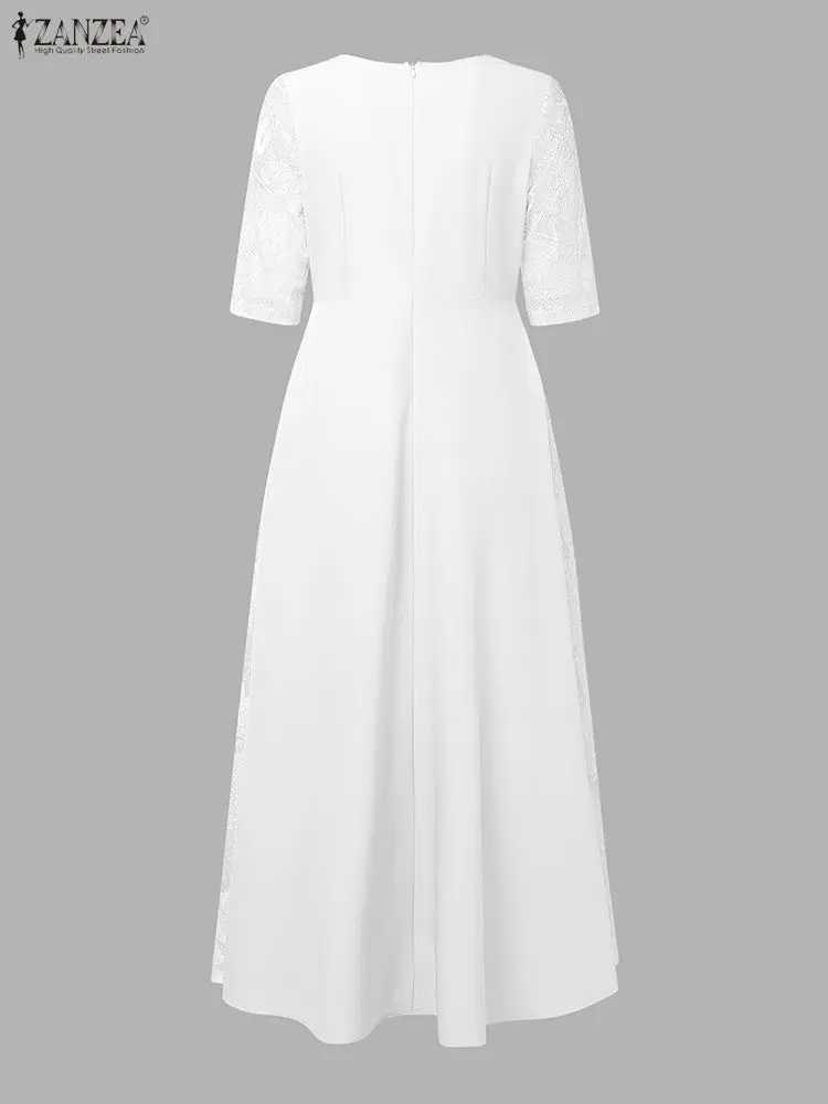 Zanzea elegante chique jacquard malha retalhos feminino maxi vestidos em forma de coração gola meia manga cintura cabida a linha vestido de festa