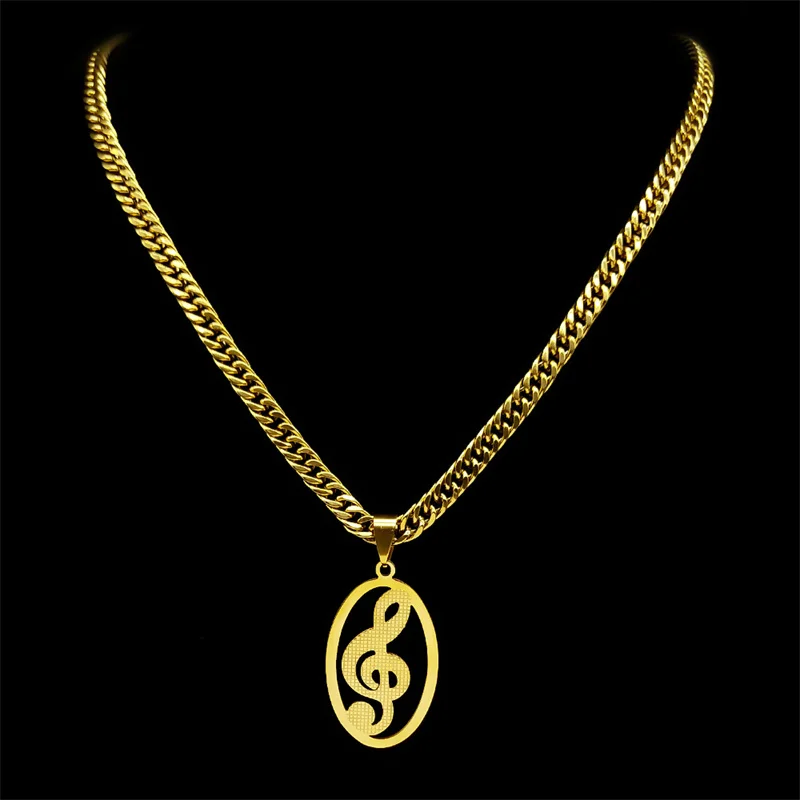 Hiphop Muziek Treble Sleutel Note Ketting Voor Dames Heren Rvs Goud Kleur Hiphop Hals Mannelijke Ketting Sieraden Colar N3550s06