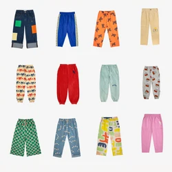 SS24 TROUSERS KID Spring Full Printed Lightweight Color Block Jeans for Boys Girls Printed Leggings Children's Sweatpants