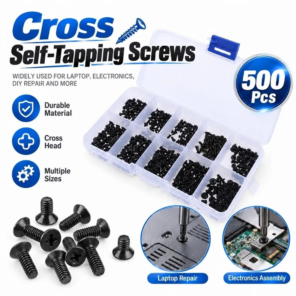 500Pcs New Metal Cross Self-Tapping Screws Black M2 M2.5 M3 Laptop Screws Round Head Round Head Screws Laptop Repair