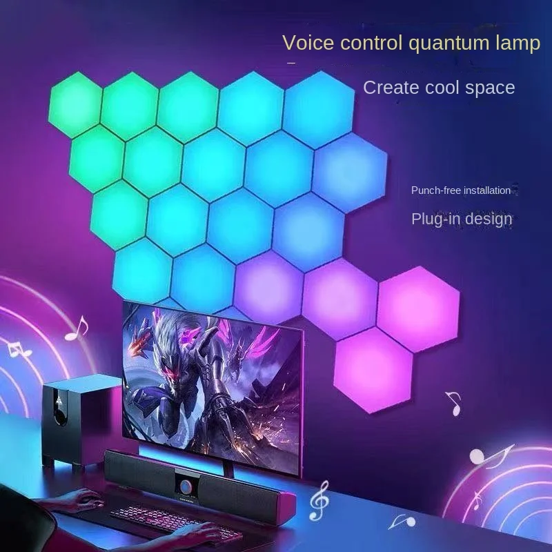 Lámpara de pared Hexagonal RGB, luz LED inteligente con Bluetooth, aplicación Wi-Fi, decoración de dormitorio inteligente para el hogar, luces de