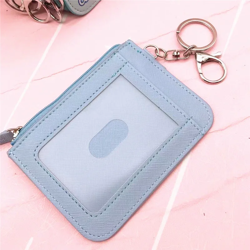 Sanrio Cute Kuromi Card Holder Coin Purse Woman Cartoon Cute Cinnamoroll Kulomi Printed PU Leather Zipper with Keychain Card Bag