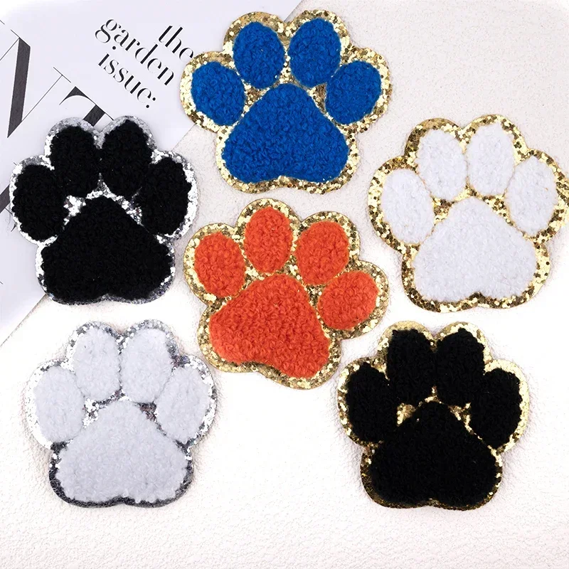 Iron on Cute Cartoon Dog Paw Chenille Patches on Clothes Kids Clothing Badge Accessories Cat Claw Emblem DIY Crafts Sewing