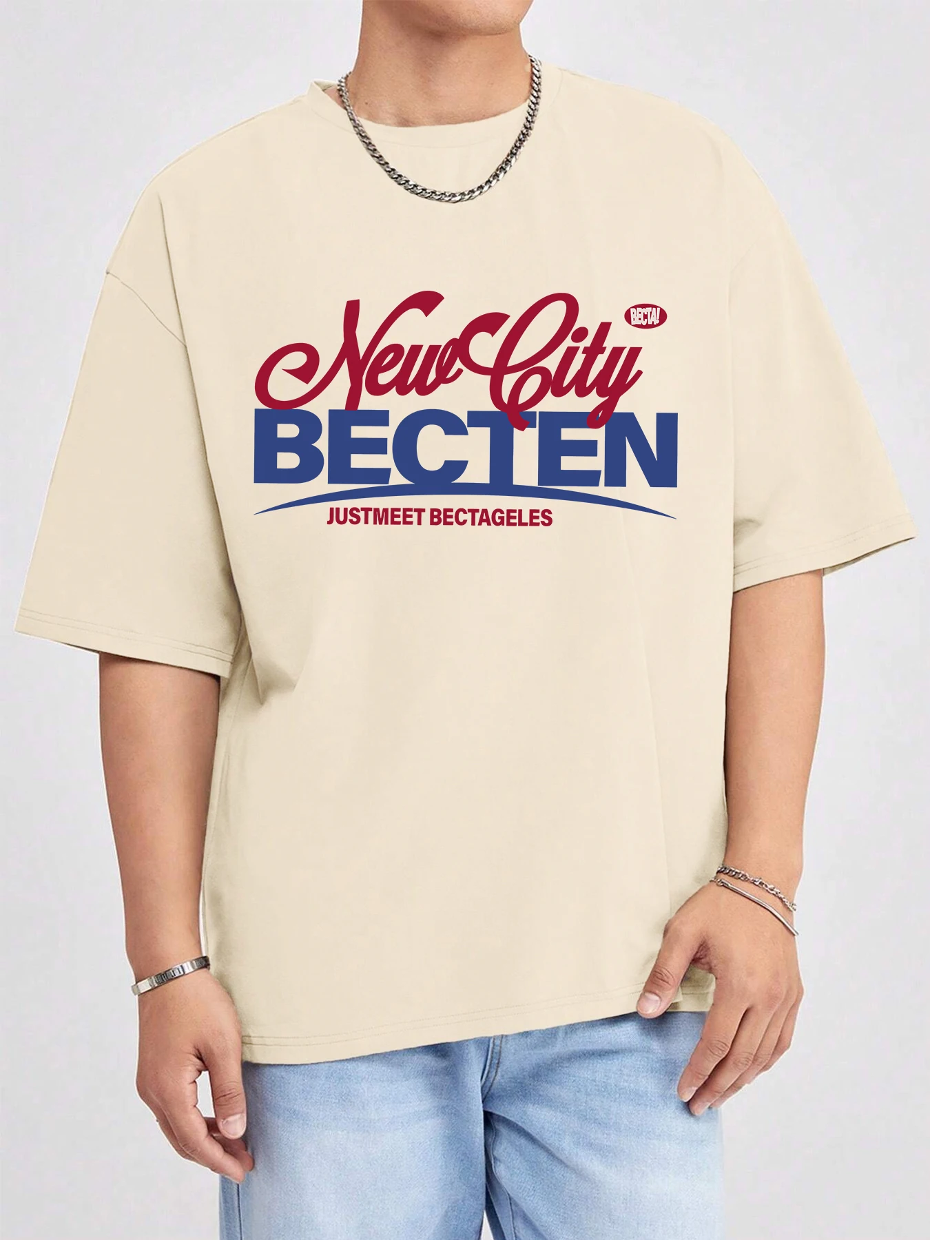 

New City Becten Just Meet Bectageles Мужская футболка с принтом Хлопковые летние футболки Спортивная свободная одежда с короткими рукавами в стиле хип-хоп с круглым вырезом