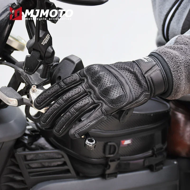 Mjmoto vintage leather motorcycle & cycling gloves for men motorbike riding essentials, touch screen compatible, ideal for Moto