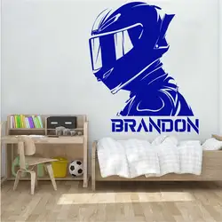Motorcycle Helmets Personalized Name Vinyl Wall Stickers Motocross Bike Helmet Decals Kids Room Wall Art Decor Stickers Gifts M2