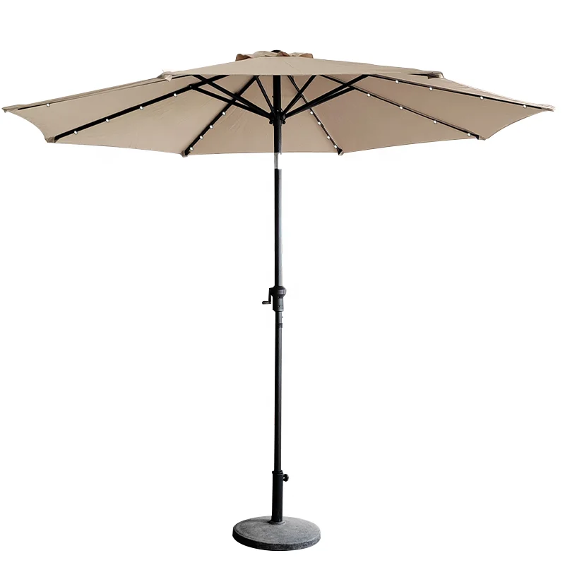 L  Wholesale Price Best Selling LED Light Patio Garden Yard Table Market Umbrella  Polyester Sunsade with Tilt and Crank Parasol