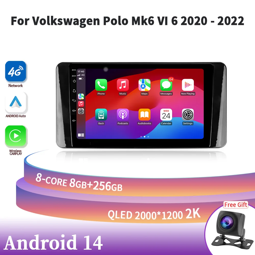 

Android14 For Volkswagen Polo Mk6 VI 6 2020-2022 Car Radio Multimedia 4G GPS Navigation Wireless Carplay Touch Screen Stereo