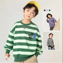 Boys Striped Sweatshirts New Children's Casual Sports Tops Spring Autumn Big Kids Clothing Teenager Letter Hoodless Tracksuit