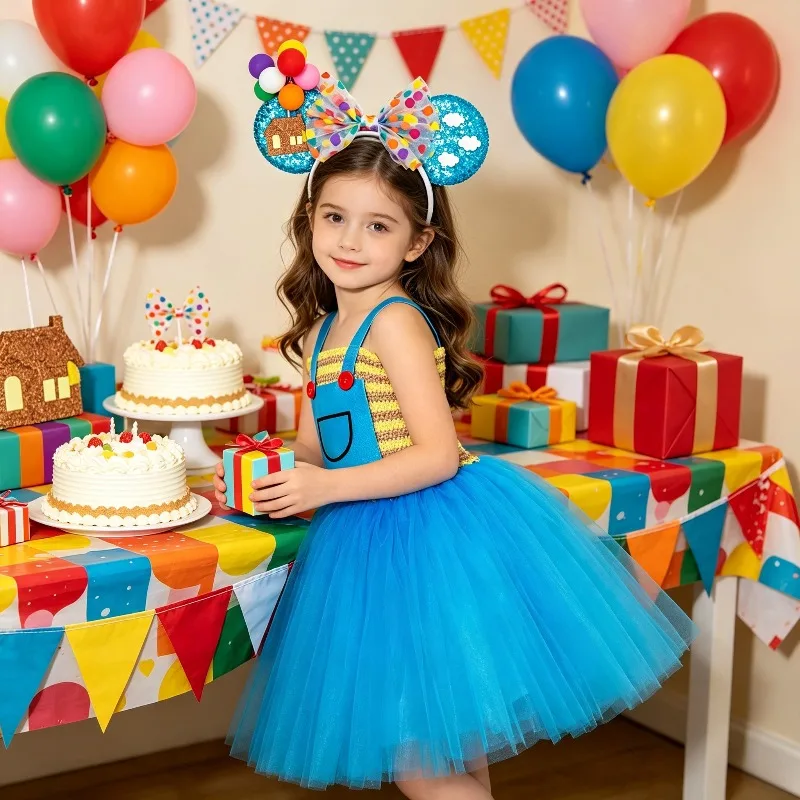 Halloween Baby Girls Blue Tulle Tutu Dress Fluffy Party Gown Kids Birthday Photo Outfit With Matching Decorative Headband Set