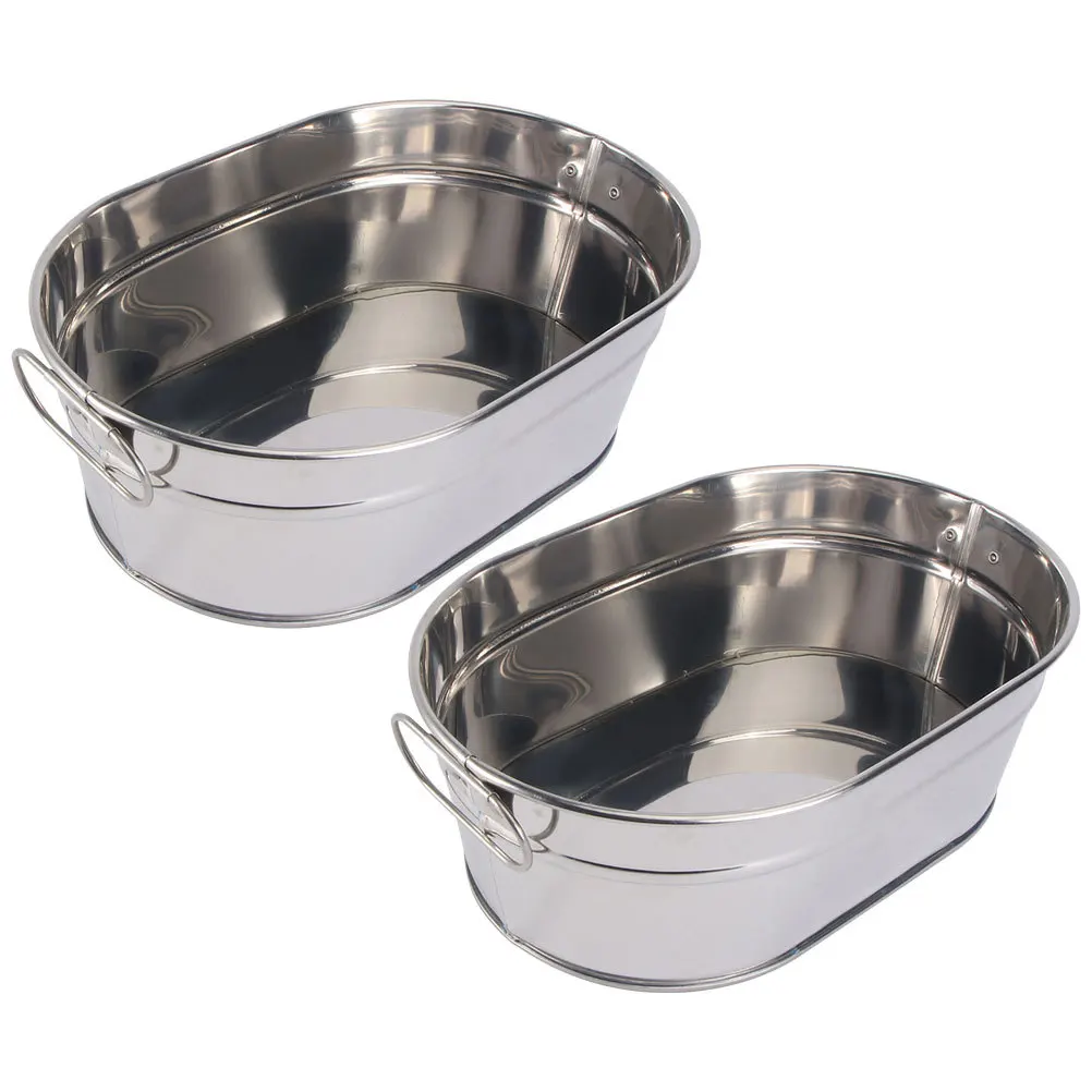 

2Pcs Seafood Barrel Container Premium Stainless Steel Large Capacity Food Bucket Snack Holder Ice Cube Storage for Bar