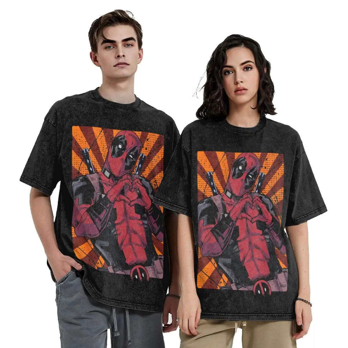 2024 New Design Deadpool Heart Hands T Shirts for Men Women Deadpool & Wolverine Movie D&W Washed Tee Shirt Oversize T-shirts