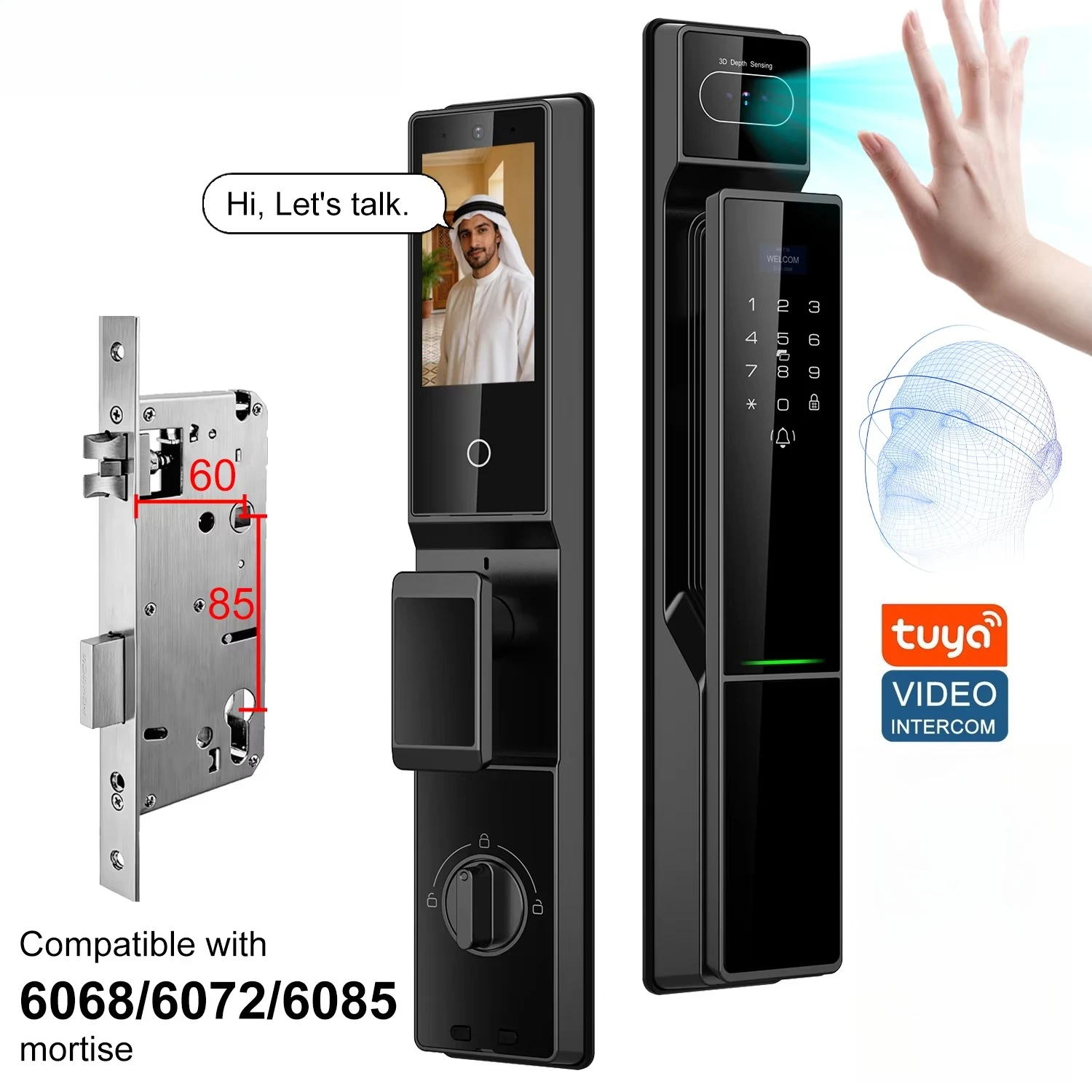 

External Fingerprint Digital 3d Face Recognition Electronic Tuya Wifi Security Smart Door Lock Outdoor Waterproof with Camera