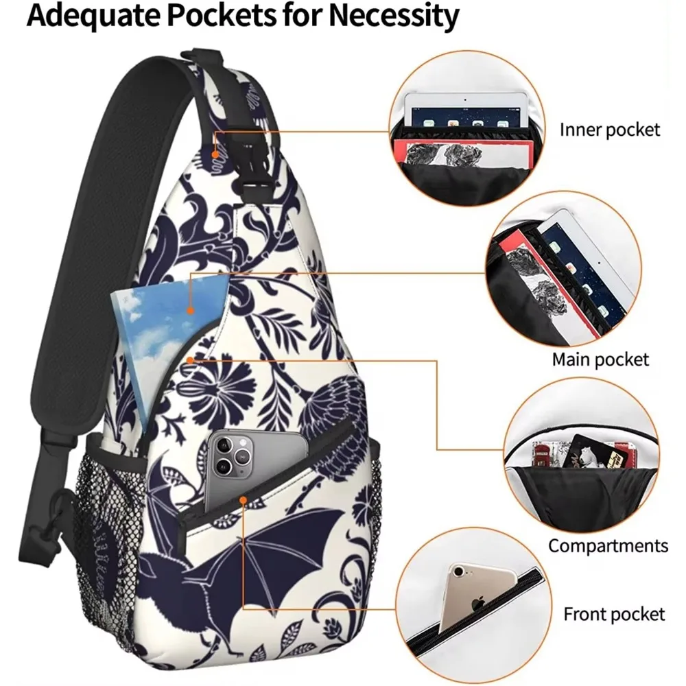 Halloween Bat Flower Crossbody Backpack Sling Bag for Men Women Daypack with Water Bottle Holder for Travel Shoulder Chest Bags