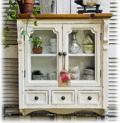 Rural Nostalgia Thick French Solid Wood Vintage Retro Old Cupboard Wall Hanging Cabinet with Door and Drawers