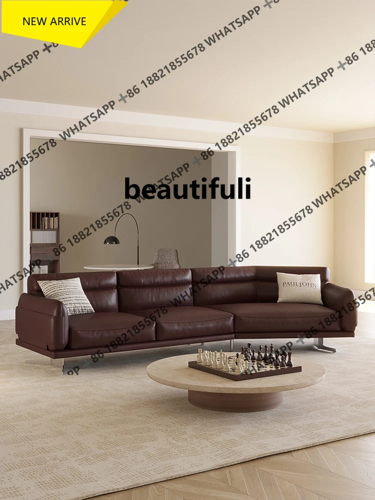 M138 New Full Genuine Leather Irregular Combination Sofa for Villa Large Flat Living Room High Back Italian Style Down Sofa