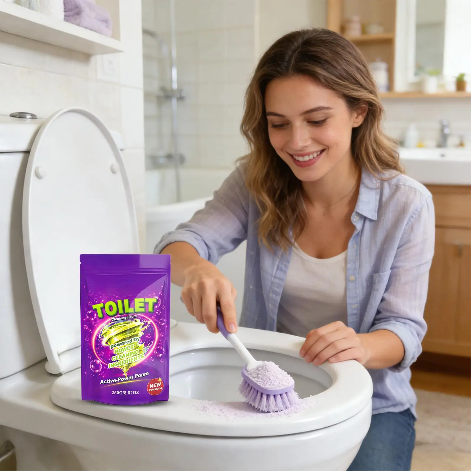Bathroom Toilet Cleaner Foaming Fast Acting Deep Cleaning Toilet Stain Cleaner Powder For Limescale Deposits Mineral-Buildup