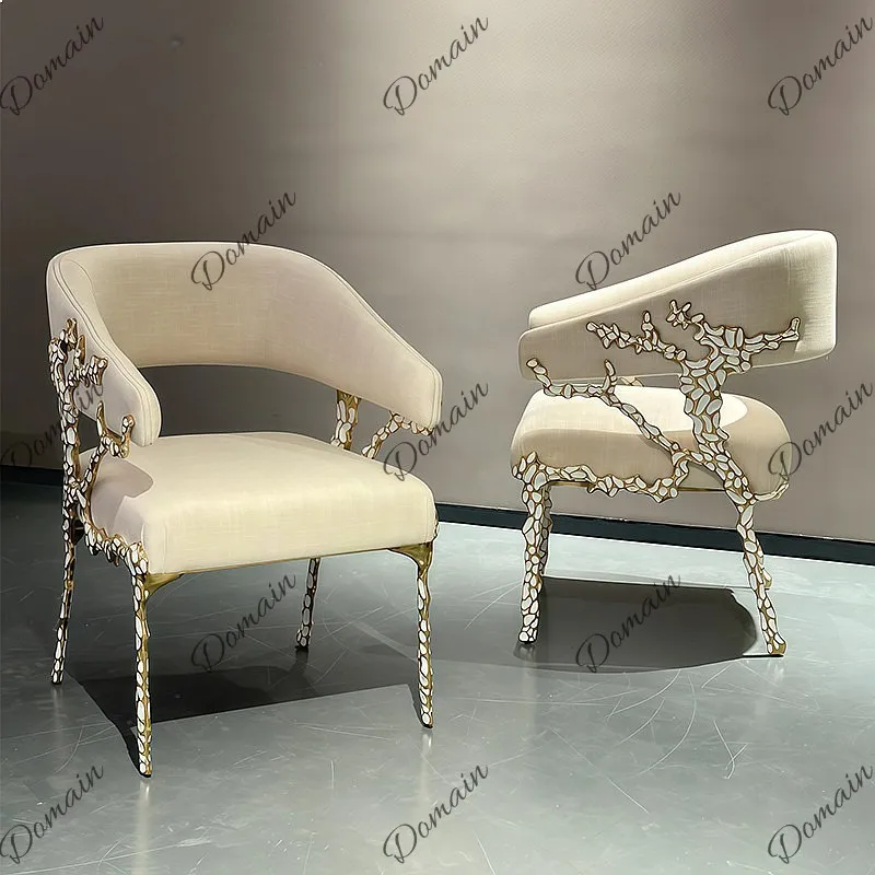 Italian light luxury pure copper dining chair creative backrest leisure chair luxury villa single makeup chair