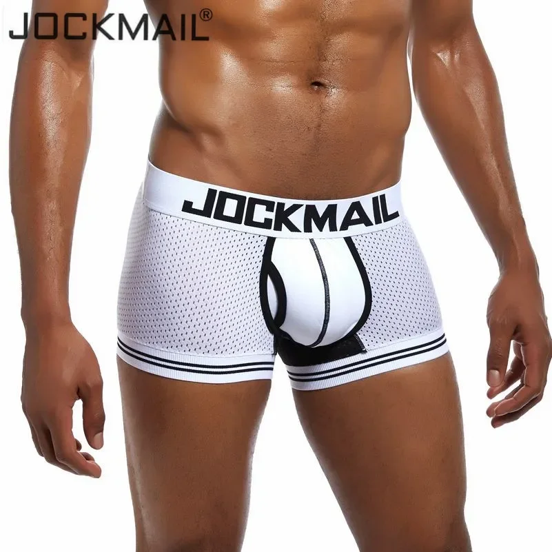 JOCKMAIL Brand Mesh Boxer Men Sexy Underwear penis U Pouch Underpants Cueca Cotton Pants Trunks Boxer shorts Male Panties