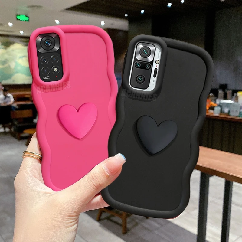 Note11s 3D Love Heart Wavy Silicone Case On For Xiaomi Redmi Note 11 10 9 8 pro 11pro 4g 5g 11s 10s 9s 10c Shockproof Soft Cover