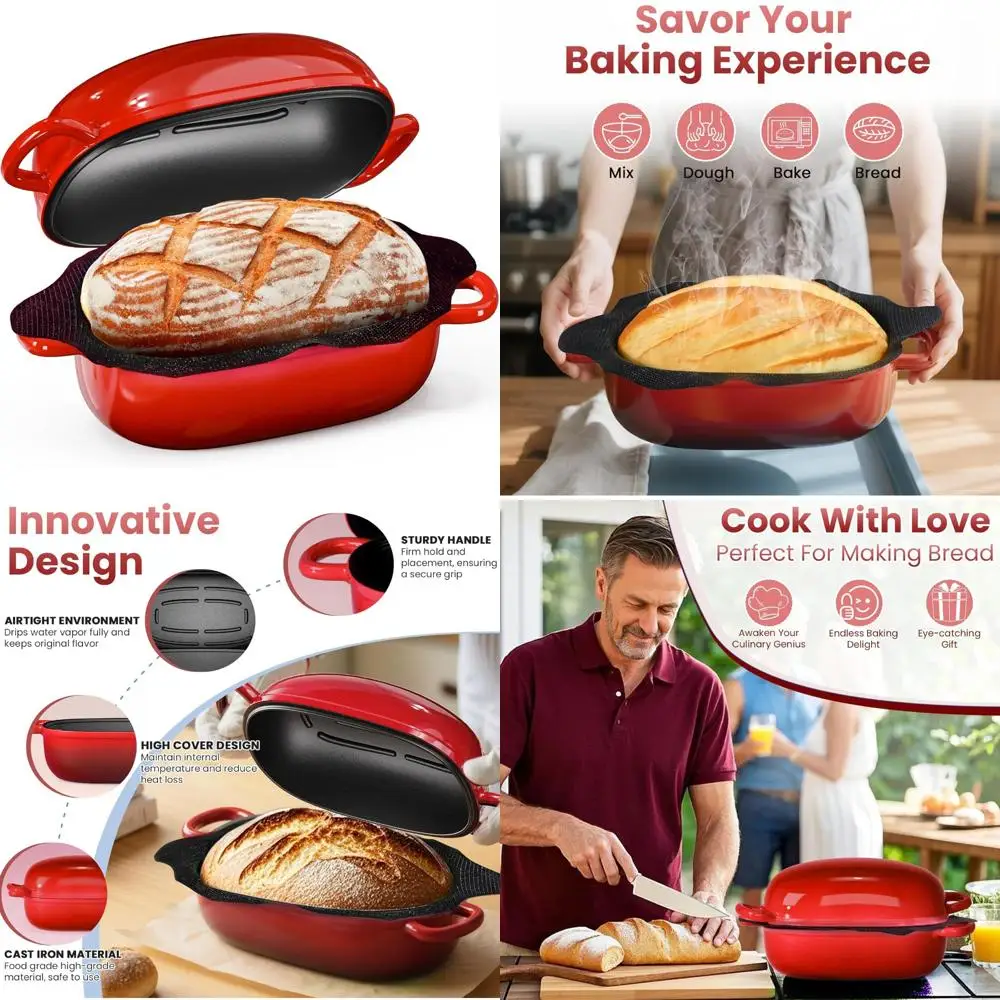 

Чугунная голландская духовка с антипригарным покрытием - противень для хлеба на 2,5 литра для выпечки на ударе с перфорированной поверхностью для улучшенного распределителя тепла