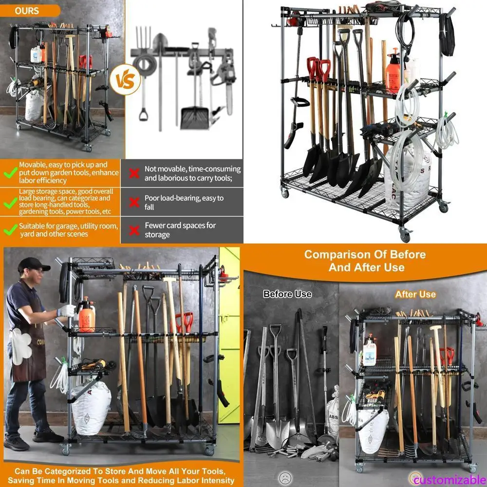 

Rolling Garden Tool Organizer with Multifunction Cart and Wheels Storage Rack