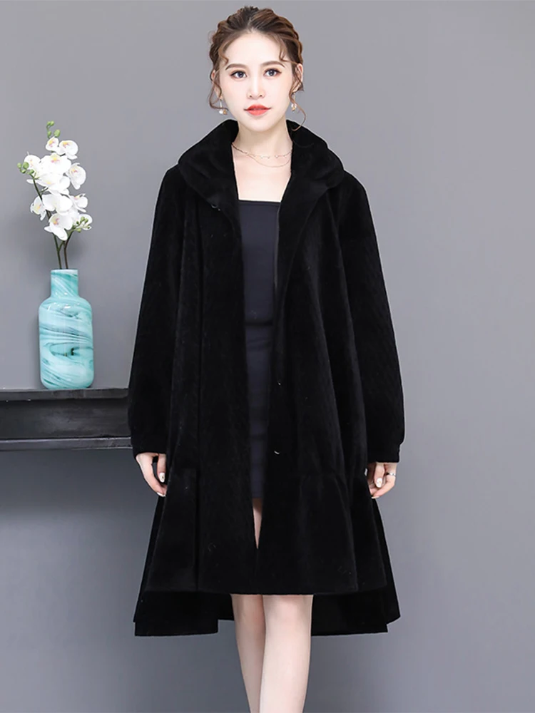 Nerazzurri Winter Skirted Oversized Real fur coat women 2021 Runway Stylish Sheep Fur Jacket Warm Soft Sheared Lamb Fur Overcoat