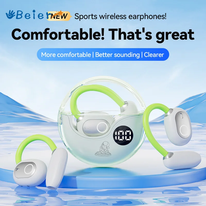 Beier Bluetooth 5.4 Headphone M80 TWS Earhook Wireless Earphone HiFi Stereo Sport Earbuds Waterproof Headset With Mic For Phone