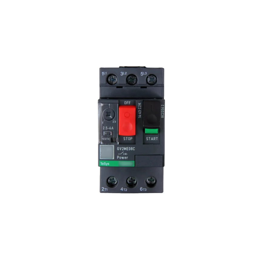 GV2ME05 Motor circuit breaker, TeSys Deca, 3P, 0.63 to 1A, thermal magnetic, screw clamp terminals, button control