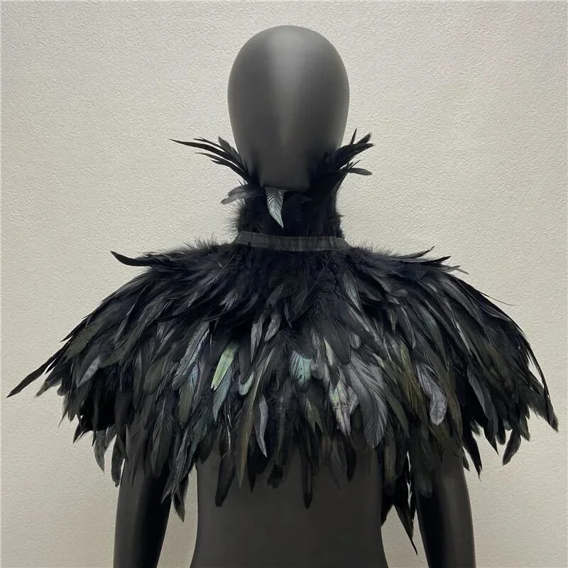 Shoulder Cape for Women Cloak Party Coat Feather Accessories Punk Gothic Shawl Feather Halloween Festival Accessories