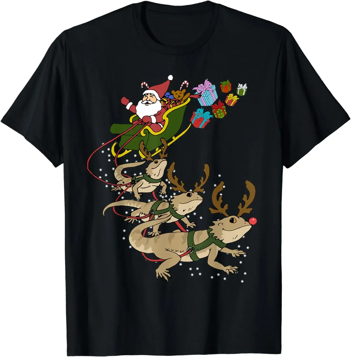 

Funny Santa Reindeer Bearded Dragon Sleigh Christmas Gift T-Shirt 100% Cotton O-Neck Short Sleeve Casual Mens T-shirt Size S-3XL