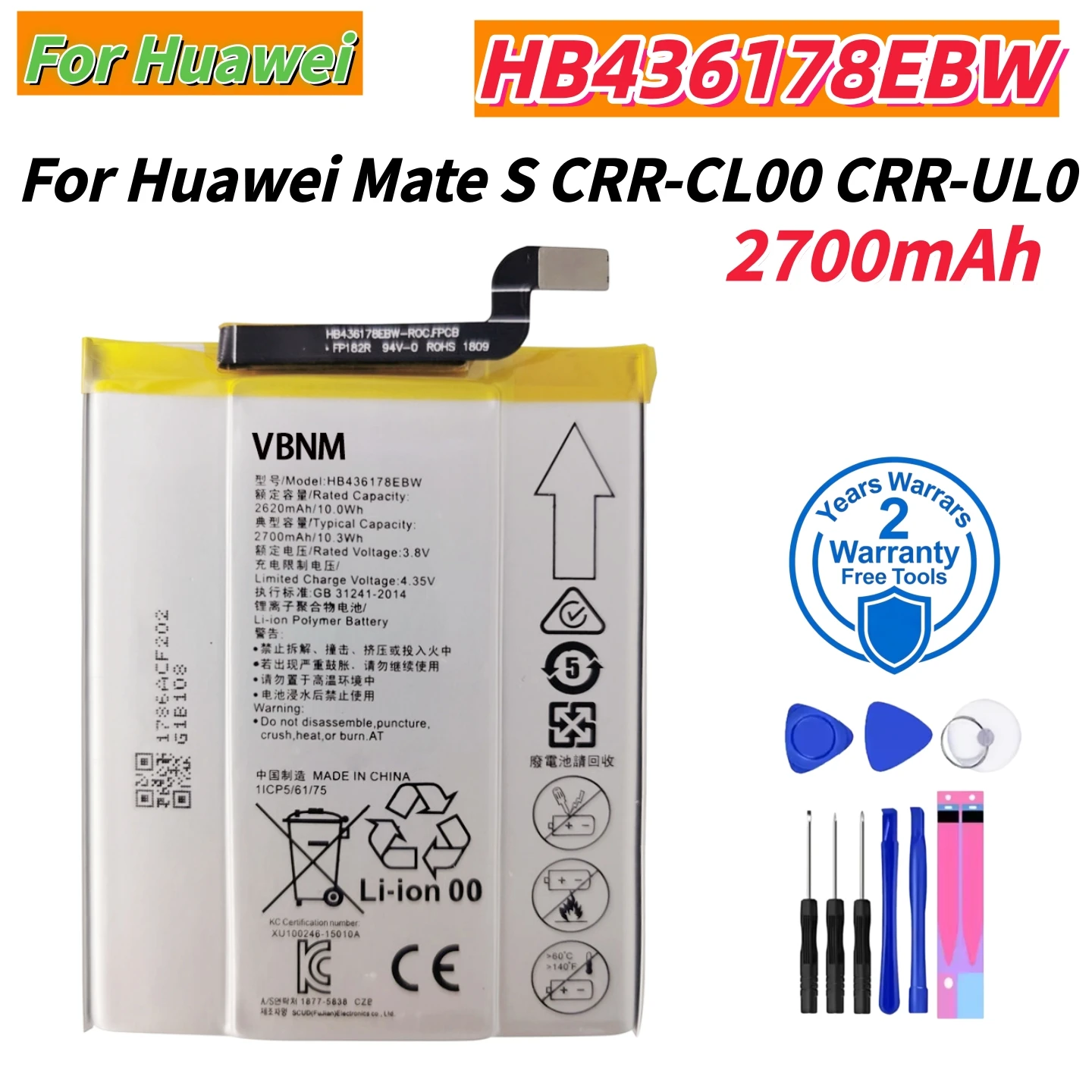 

Fast Shipping HB436178EBW Mobile Phone Replacement Li-Polymer Battery 2700mAh For Huawei Mate S CRR-CL00 CRR-UL00 Batterie+Tools