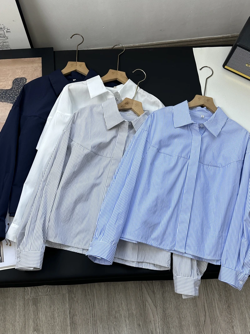 Semplice pendolarismo misto cotone a righe ort Sve da donna irt vestibilità ampia lunga Sve aria condizionata irt autunno nuovo arrivo