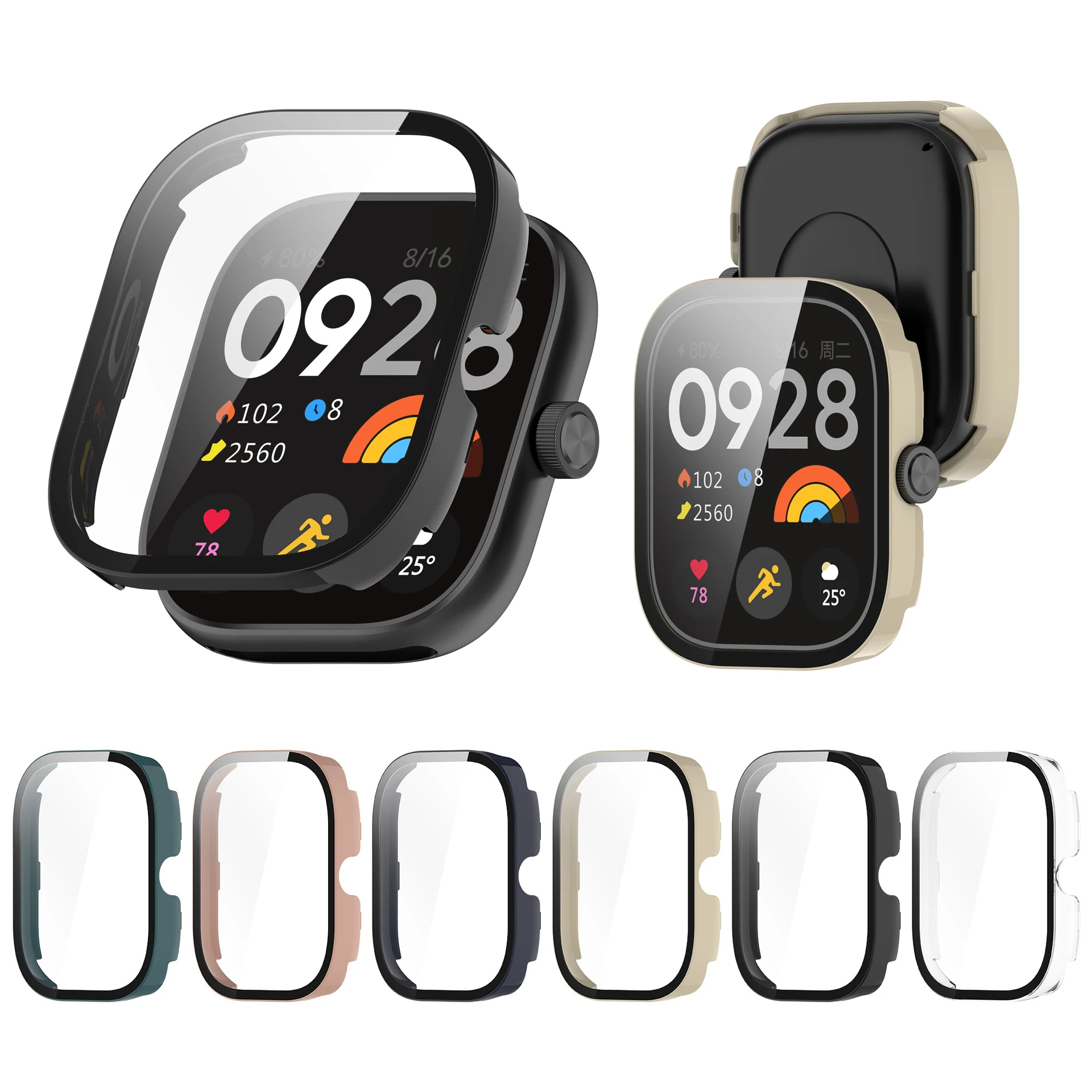 Hard Edge Shell Glass Screen Protector Film Smartwatch Full Frame Case For Xiaomi Redmi Watch 4 Bumper Cover Smart Accessories