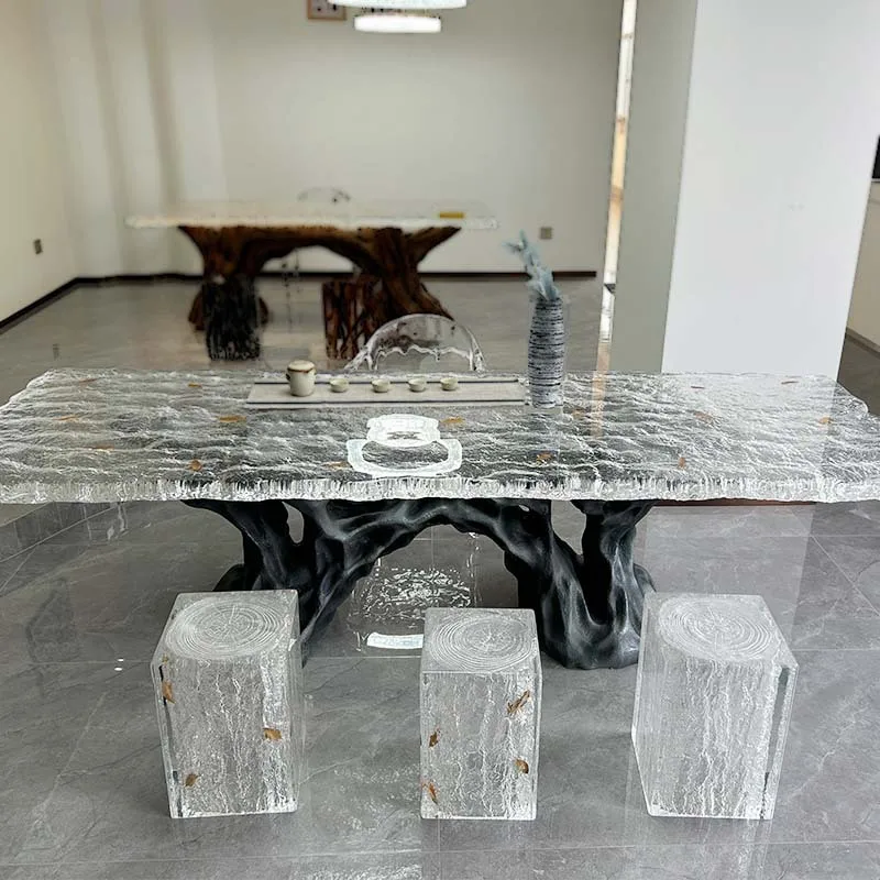 Chair transparent epoxy resin tea table crystal table ornament acrylic living room hotel non-tea table platinum crystal material