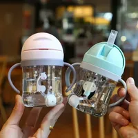 250ml/350ml Baby Feeding Cup with Straw Children Learn Feeding Drinking Bottles Kids Outdoor Wide-Mouth Training Straw Cups