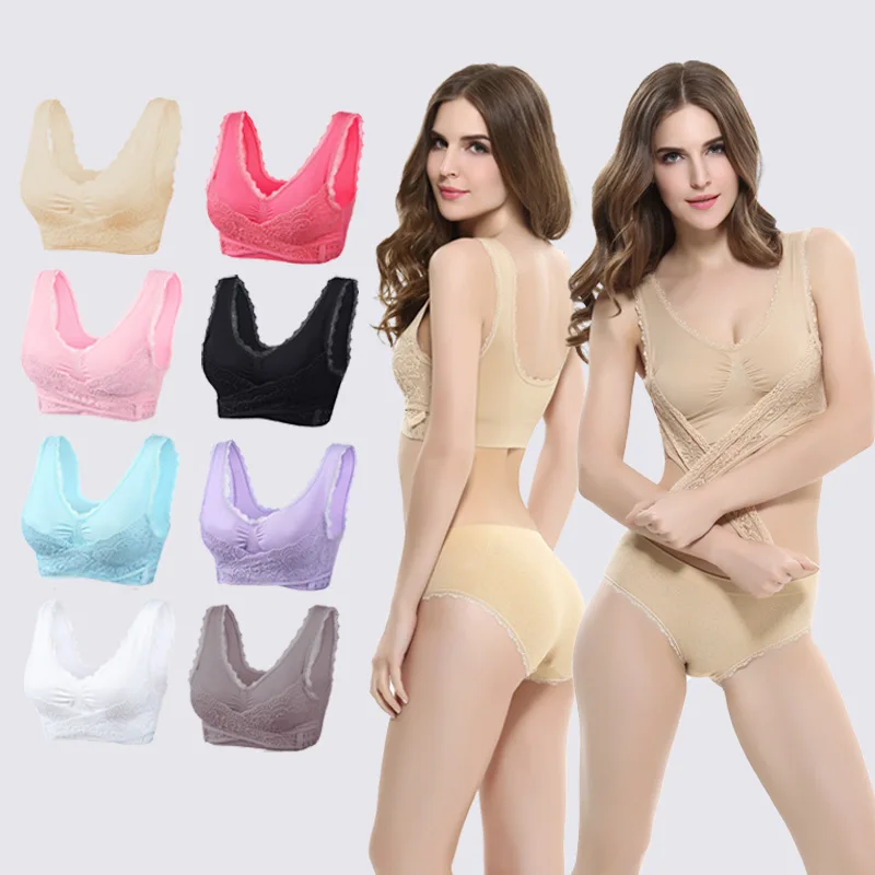 Reggiseni con chiusura frontale per donna reggiseno taglie forti reggiseno Push Up senza cuciture reggiseno Sexy in pizzo reggiseno senza fili tinta