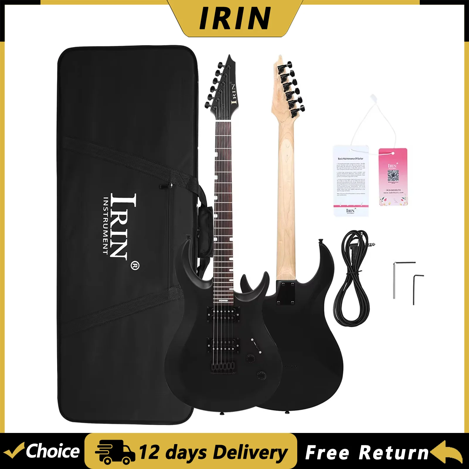 IRIN R-370 39 Inch 6 Strings Electric Guitar 24 Frets Oguman Body Maple Neck Black Electric Guitarra with Case Wrench Cable