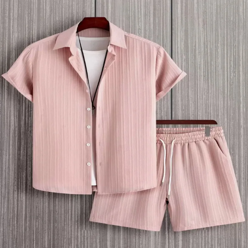 Summer New Men's Short-sleeved Shirt Shorts Set Casual Thin Breathable view 5
