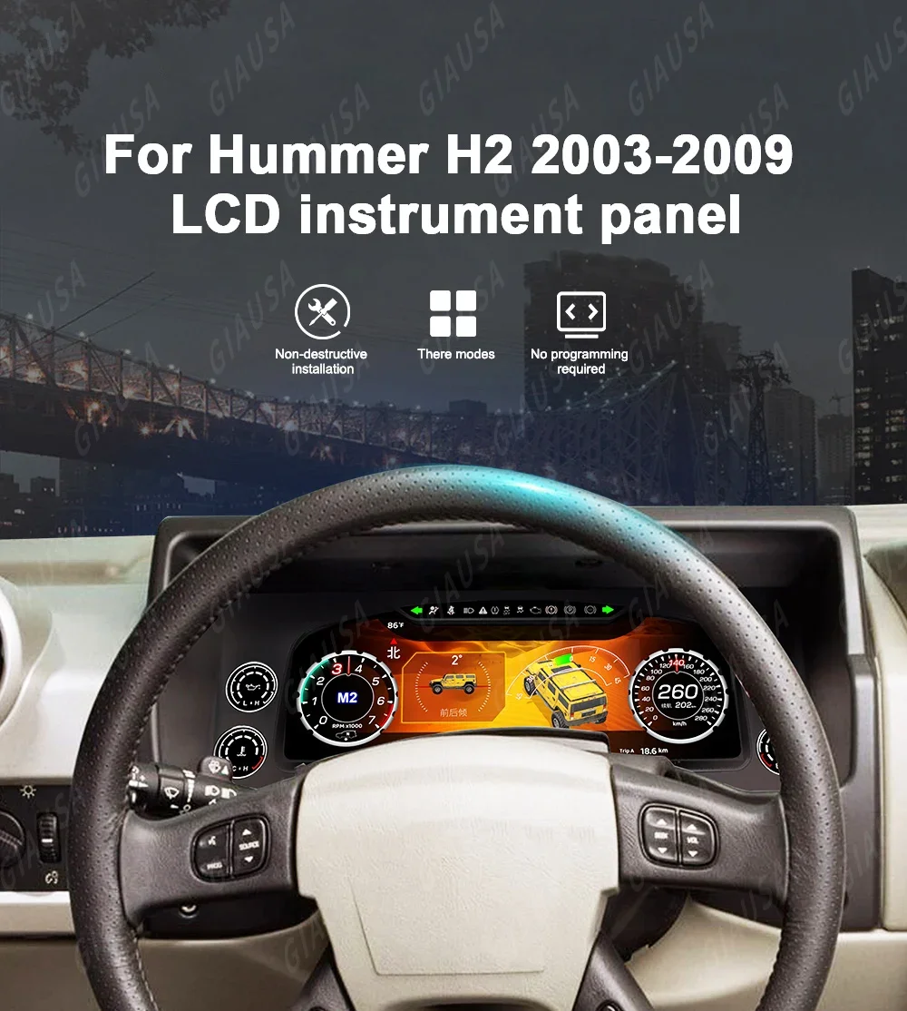 JYCC نظام لينكس سيارة العنقودية الرقمية ل هامر H2 2003-2009 متعددة الوظائف LCD عداد السرعة أداة لوحة القيادة رئيس وحدة #4