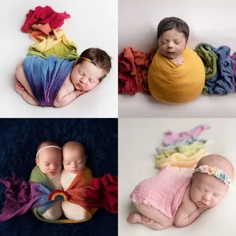 Newborn Baby Rainbow Photography Prop Wraps Cotton Infant Swaddle Photoshoot Background Blanket Stretch Wrap Backdrop 50x260cm