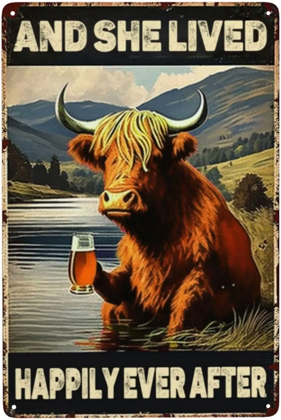 1p,ZHIQUN Happy Cow Metal Sign IN - 