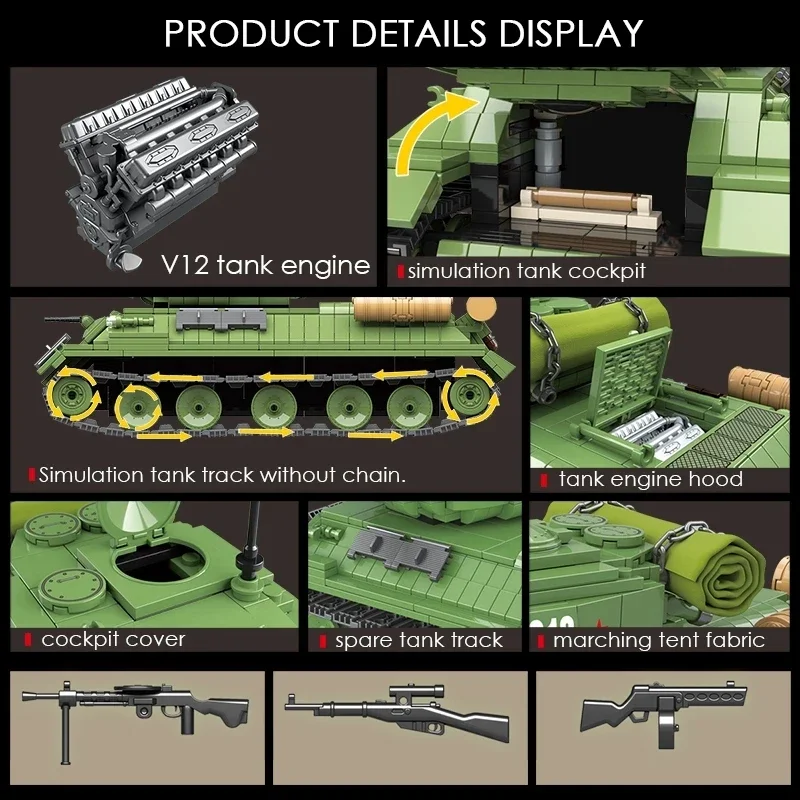 Military Tank Russia T-34 Medium Tank Building Blocks WW2 Soldier Army Weapons KV-2 Heavy Tank Bricks Children Toys Kids Gifts