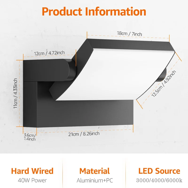 الحديثة في الهواء الطلق الجدار مصباح الممر شرفة حديقة مصابيح المعيشة غرفة نوم الجدار ضوء LED IP65 مقاوم للماء مع أضواء الاستشعار #6