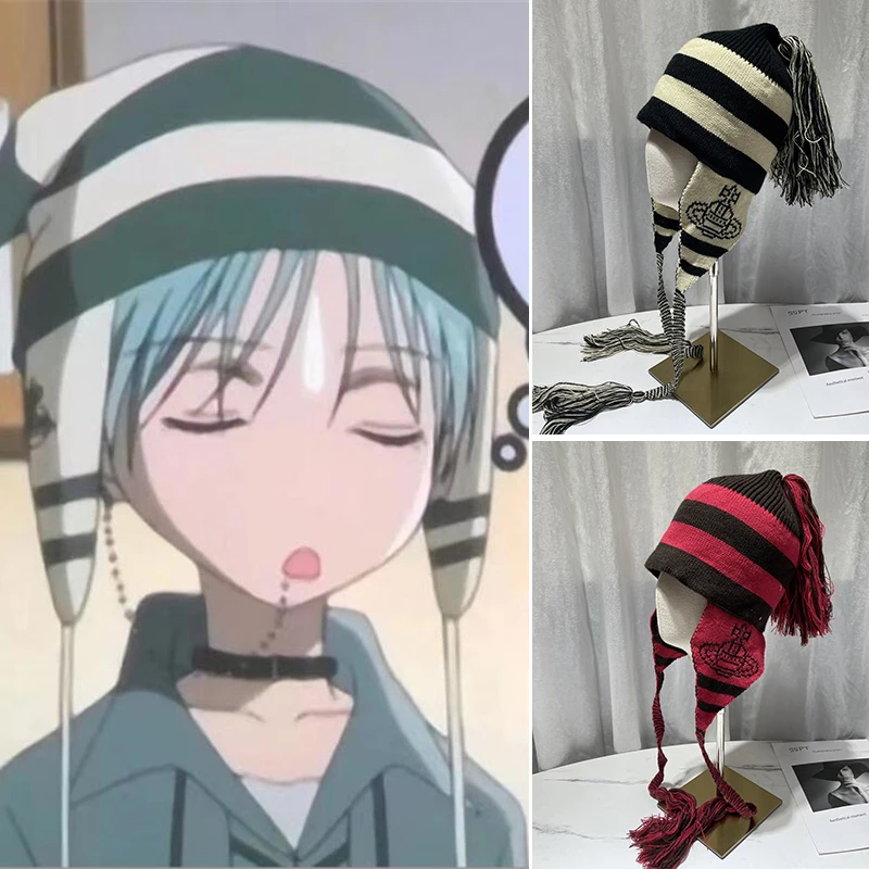 Odzież czapki Okazaki Shinichi Nana czapki Anime Cosplay Tassel ochrona słuchu kapelusz kobiety Casual Bonnet Gorro dziewczyna zimowa, jesienna