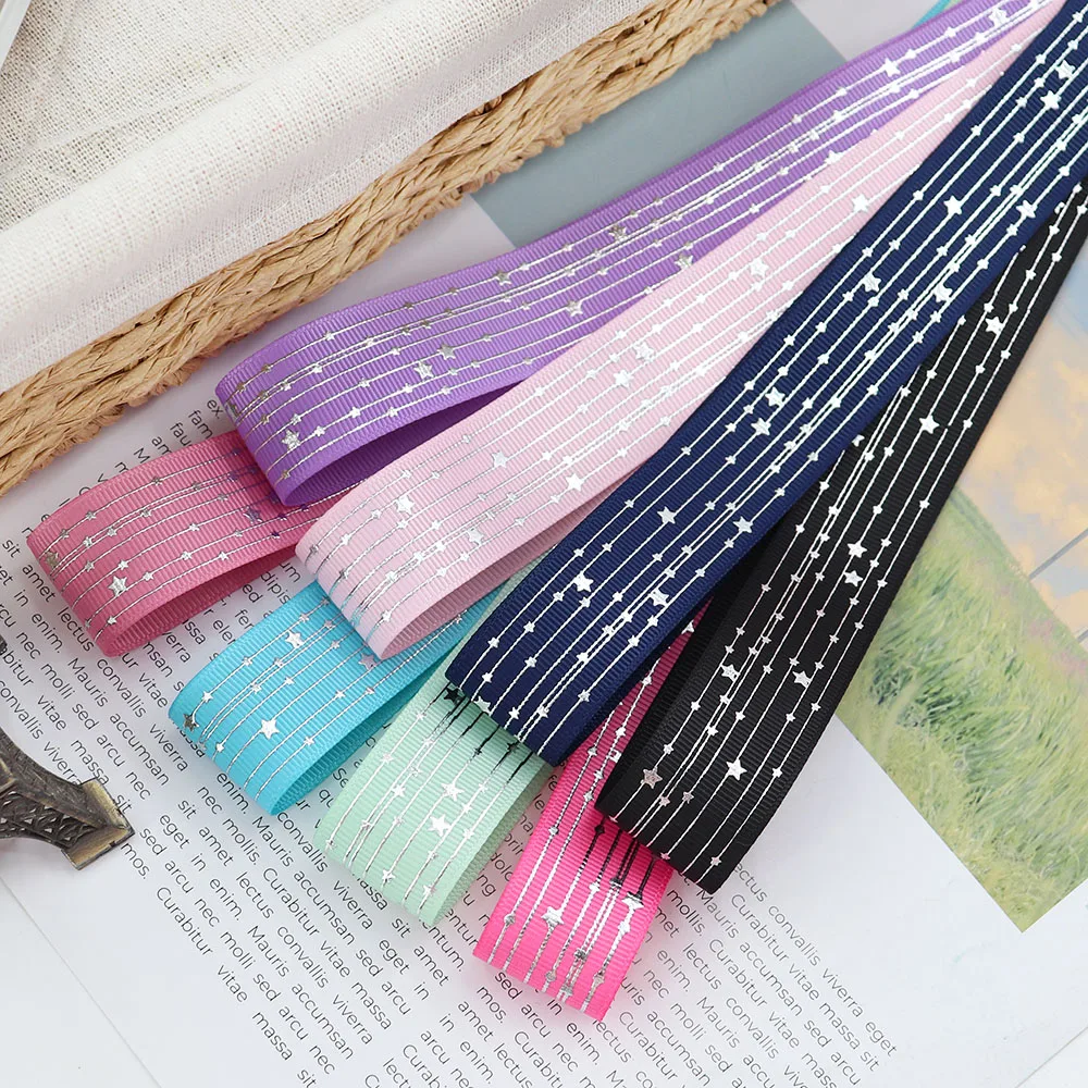 Silver Stripe Star Rainbow Gradient Soft Colors Grosgrain Fabric Ribbon 5 Yards Butterfly Ribbon for Sewing Hair Bow Clips