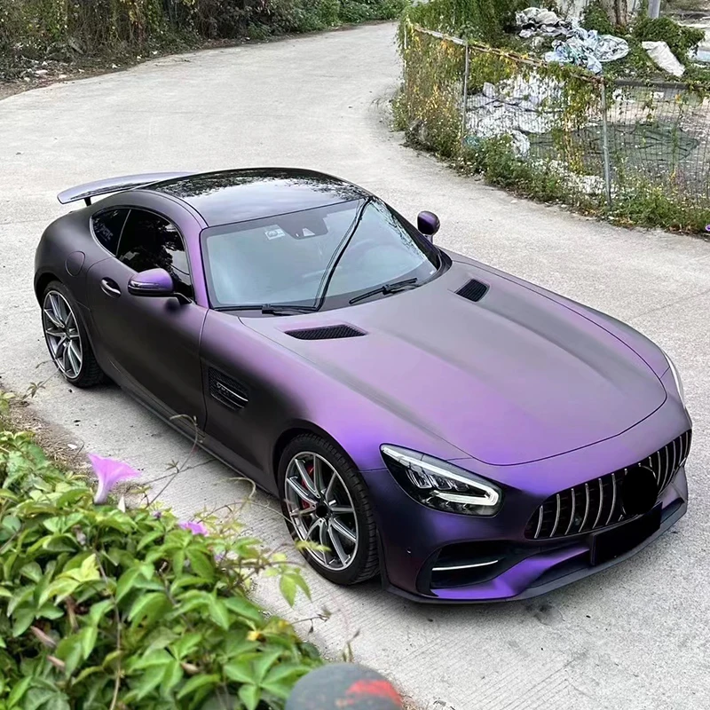 PET Ultra Matte Ghost Black Purple Metallic Car Vinyl Wrap Film With Air Release Self Adhesive DIY Motorcycle Sticker Decal