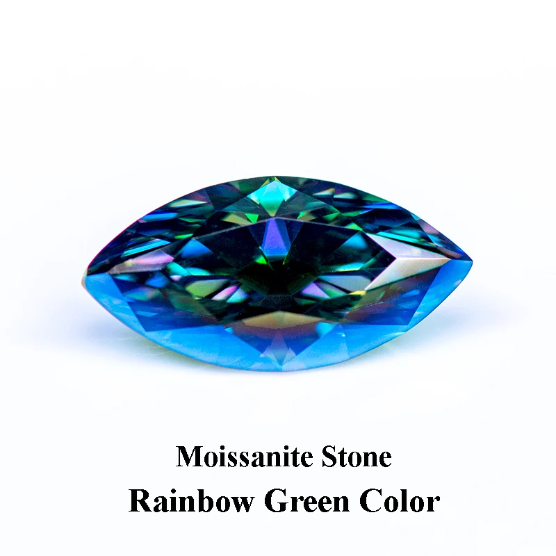 Moissanite Stone Gemstone Marquise Cut Rainbow Green Color Lab Grown Diamond Charms Woman Jewelry Making With GRA Certificat