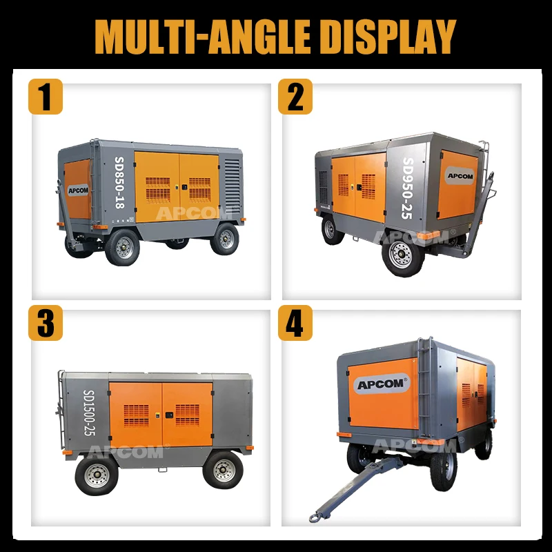 Customized 40bar Ultra High Pressure Diesel Air Compressor 990-1660cfm for Deep Well Drilling & Hard Rock Mining